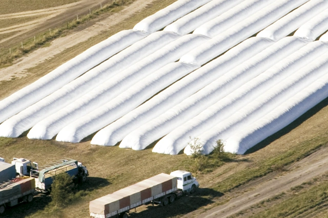 Silos-Bolsa da Pacifil em um campo